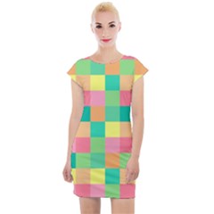 Checkerboard Pastel Squares Cap Sleeve Bodycon Dress by Sapixe