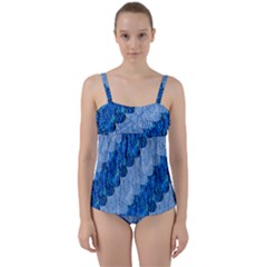 Texture Surface Blue Shapes Twist Front Tankini Set by HermanTelo