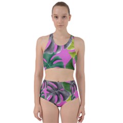 Tropical Greens Pink Leaf Racer Back Bikini Set by HermanTelo