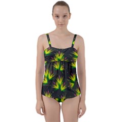 Floral Abstract Lines Twist Front Tankini Set by Bajindul