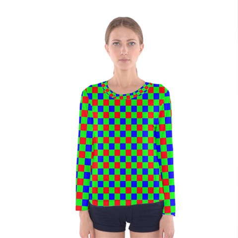Check Pattern Red, Green, Blue Women s Long Sleeve Tee by ChastityWhiteRose
