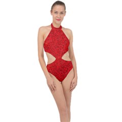 Red Of Love Halter Side Cut Swimsuit by BIBILOVER