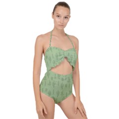 Cactus Pattern Scallop Top Cut Out Swimsuit by Valentinaart