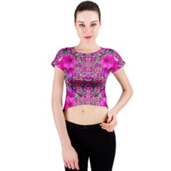 From The Sky Came Flowers In Peace Crew Neck Crop Top by pepitasart