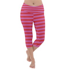 Love Sick - Bubblegum Pink Stripes Lightweight Velour Capri Yoga Leggings by WensdaiAmbrose