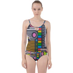 Abstract Background Colors Shapes Cut Out Top Tankini Set by Pakrebo