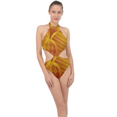 Background Abstract Shapes Circle Halter Side Cut Swimsuit