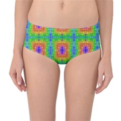 Groovy Purple Green Blue Orange Square Pattern Mid-waist Bikini Bottoms by BrightVibesDesign