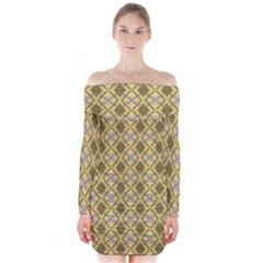 Argyle Large Yellow Pattern Long Sleeve Off Shoulder Dress by BrightVibesDesign