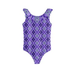 Argyle Large Purple Pattern Kids  Frill Swimsuit by BrightVibesDesign