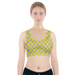Modern Blue Flowers  On Yellow Sports Bra With Pocket by BrightVibesDesign