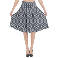 Ornate Oval Pattern Grey Black White Flared Midi Skirt by BrightVibesDesign