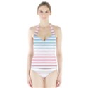 Horizontal pinstripes in soft colors Halter Swimsuit View1