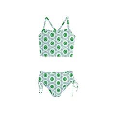 White Background Green Shapes Girls  Tankini Swimsuit by Nexatart