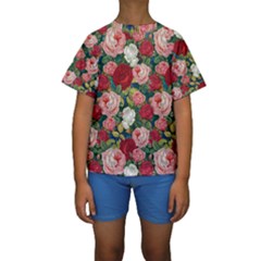 Roses Repeat Floral Bouquet Kids  Short Sleeve Swimwear by Nexatart