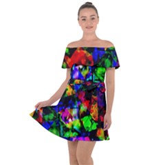Multicolored Abstract Print Off Shoulder Velour Dress by dflcprintsclothing