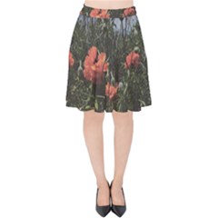 Faded Poppy Field  Velvet High Waist Skirt