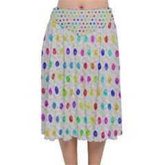 Social Disease - Polka Dot Design Velvet Flared Midi Skirt by WensdaiAmbrose