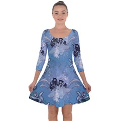 Surfboard With Dolphin Quarter Sleeve Skater Dress by FantasyWorld7