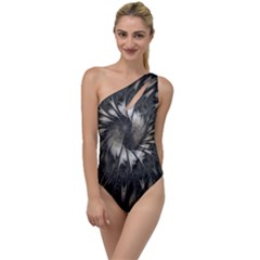 Fractal Abstract Pattern Silver To One Side Swimsuit by Pakrebo