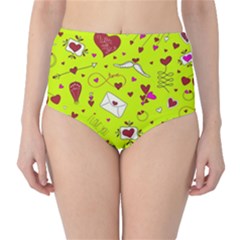 Valentin s Day Love Hearts Pattern Red Pink Green Classic High-waist Bikini Bottoms by EDDArt