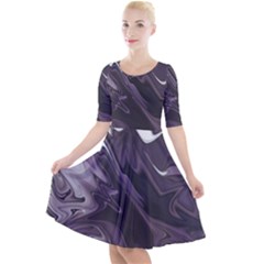 Purple Marble Digital Abstract Quarter Sleeve A-line Dress by Pakrebo