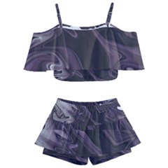Purple Marble Digital Abstract Kids  Off Shoulder Skirt Bikini by Pakrebo
