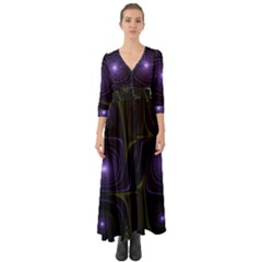 Fractal Colors Pattern Abstract Button Up Boho Maxi Dress