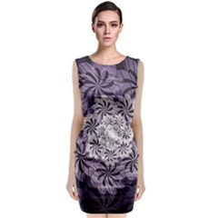 Fractal Floral Striped Lavender Classic Sleeveless Midi Dress by Pakrebo