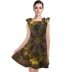 Fractal Flower Fall Gold Colorful Tie Up Tunic Dress by Pakrebo