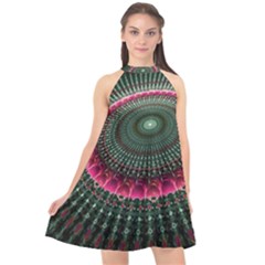 Fractal Circle Fantasy Texture Halter Neckline Chiffon Dress 