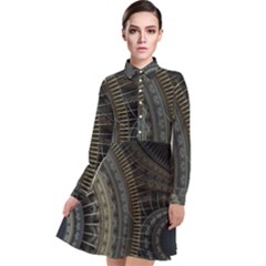 Fractal Spikes Gears Abstract Long Sleeve Chiffon Shirt Dress by Pakrebo