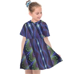 Fractal Blue Lines Colorful Kids  Sailor Dress