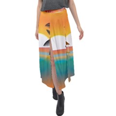 Sunset Beach Beach Palm Ocean Velour Split Maxi Skirt by Pakrebo