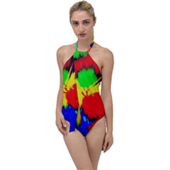 Color Halftone Grid Raster Image Go With The Flow One Piece Swimsuit by Pakrebo