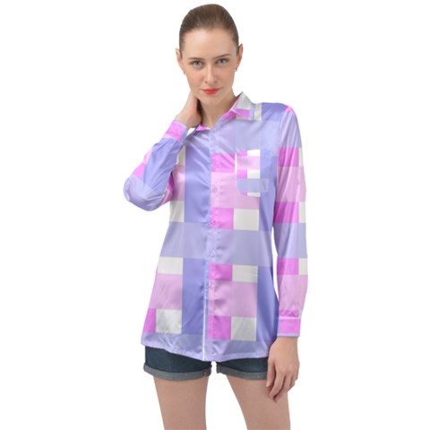 Gingham Checkered Texture Pattern Long Sleeve Satin Shirt by Pakrebo