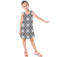 Seamless Wallpaper Pattern Ornamen Black White Kids  Sleeveless Dress by Pakrebo