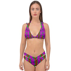 Love For The Fantasy Flowers With Happy Purple And Golden Joy Double Strap Halter Bikini Set by pepitasart