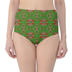 Seamless Wallpaper Digital Art Green Red Classic High-waist Bikini Bottoms by Pakrebo