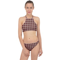 Brown Tiles Leaves Wallpaper Racer Front Bikini Set by Pakrebo