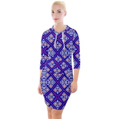 Symmetry Digital Art Pattern Blue Quarter Sleeve Hood Bodycon Dress by Pakrebo