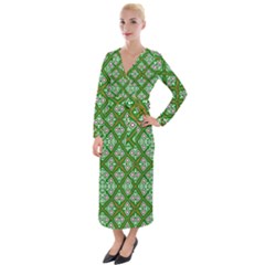 Symmetry Digital Art Pattern Green Velvet Maxi Wrap Dress by Pakrebo