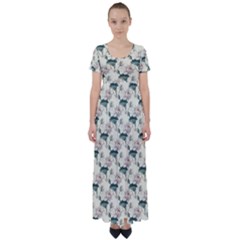 Floral Pattern Scrapbook Seamless High Waist Short Sleeve Maxi Dress by Pakrebo