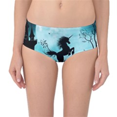 Wonderful Unicorn Silhouette In The Night Mid-waist Bikini Bottoms by FantasyWorld7