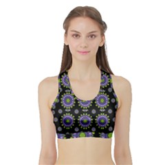 Lilies And Decorative Stars Of Freedom Sports Bra With Border by pepitasart