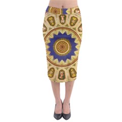 Red And White Angels Printed On Green Red And Purple Round Rug Midi Pencil Skirt by Pakrebo