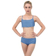 Gingham Plaid Fabric Pattern Blue Layered Top Bikini Set by HermanTelo