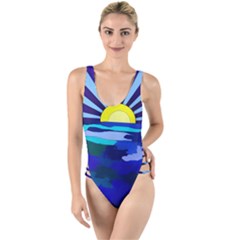 Sunset On The Lake High Leg Strappy Swimsuit by bloomingvinedesign