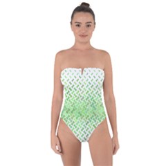 Green Pattern Curved Puzzle Tie Back One Piece Swimsuit by HermanTelo