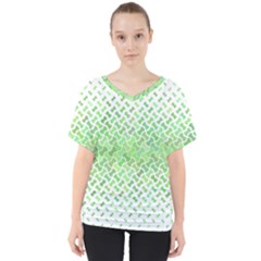 Green Pattern Curved Puzzle V-neck Dolman Drape Top by HermanTelo